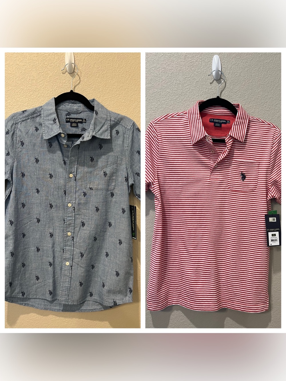 Boy’s U.S. Polo Assn. Blue Chambray Button-Down & Red Striped Polo Shirts